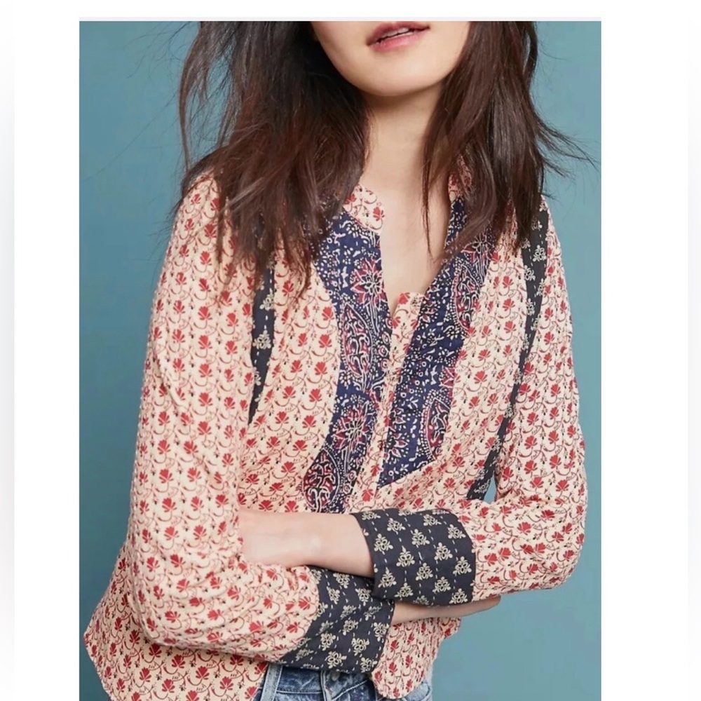 Antik Batik Red and Blue Quilted Jacket/Blouse - M/40